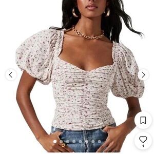 Astr Floral Ruched Puff Sleeve Blouse